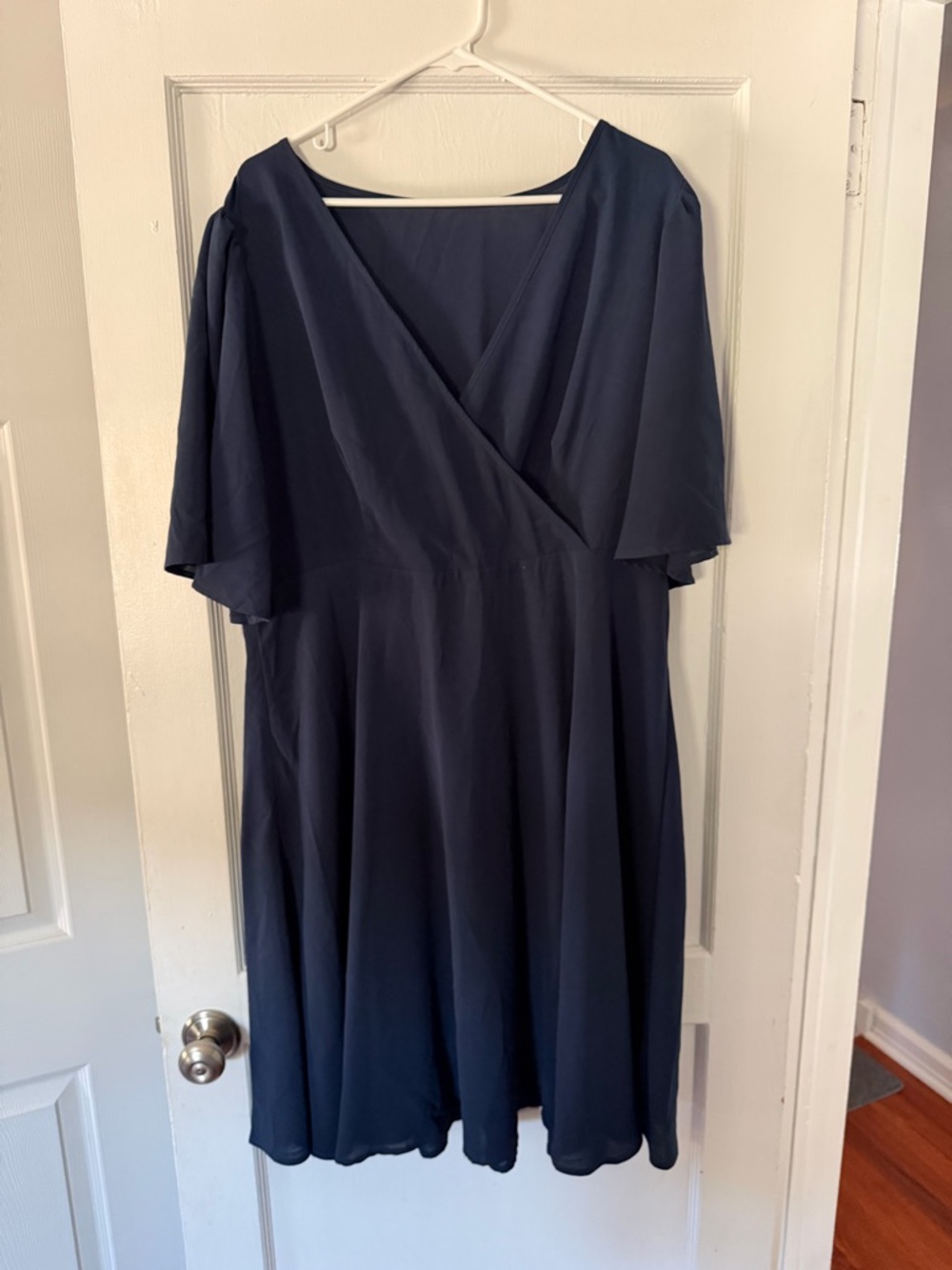 SHEIN Navy V-Neck Flutter Sleeve Women's Dress